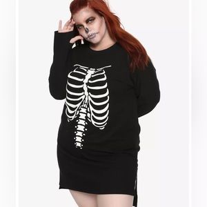 Hot Topic Black Ribcage Long Sleeve T-shirt Dress